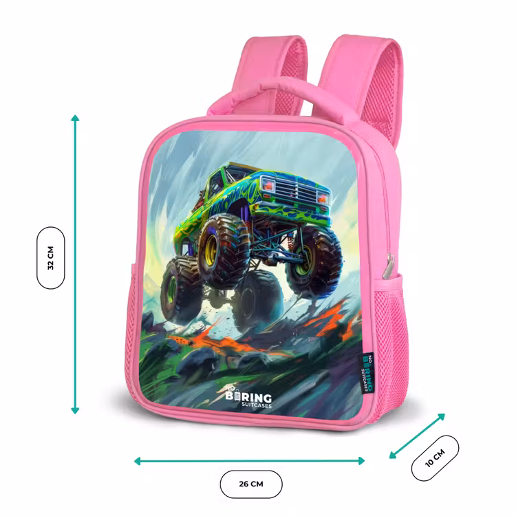 Kinderrucksack - Rosa - Grüner Monstertruck mit Pinselstrichen — 2
