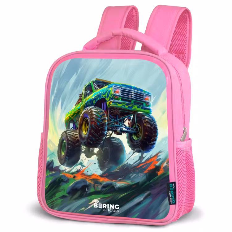 Kinderrucksack - Rosa - Grüner Monstertruck mit Pinselstrichen — 4