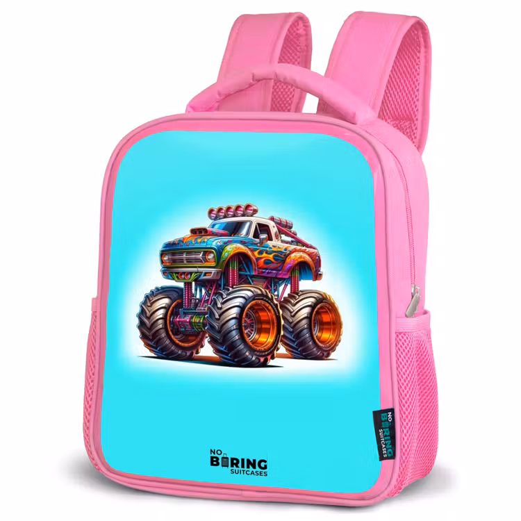 Kinderrucksack - Rosa - Monstertruck auf hellblauem Hintergrund — 4