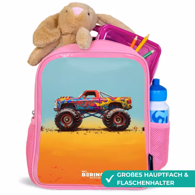 Kinderrucksack - Rosa - Monstertruck mit Graffitidruck im Sand — 3