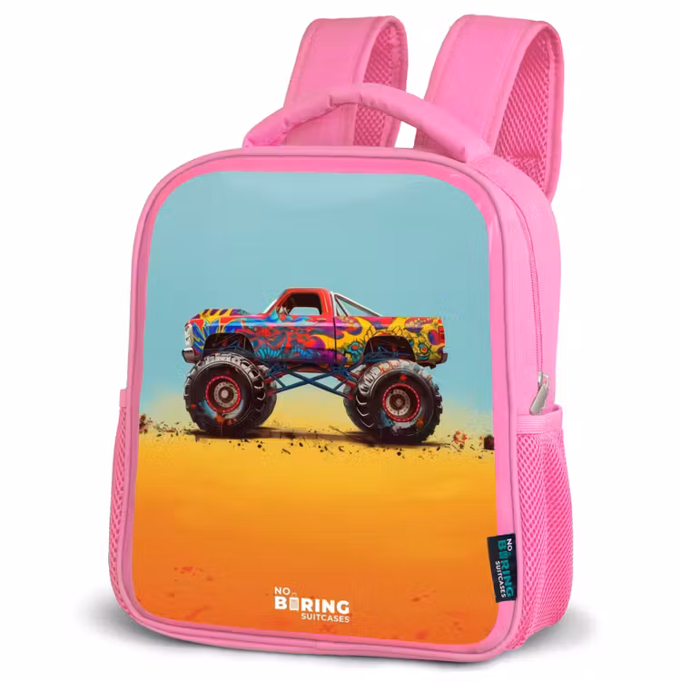 Kinderrucksack - Rosa - Monstertruck mit Graffitidruck im Sand — 4