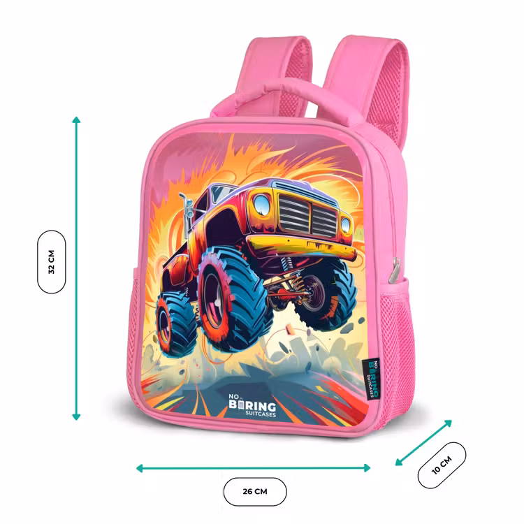 Kinderrucksack - Rosa - Rosa Monstertruck fliegt über den Asphalt — 2