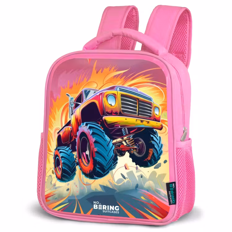 Kinderrucksack - Rosa - Rosa Monstertruck fliegt über den Asphalt — 4