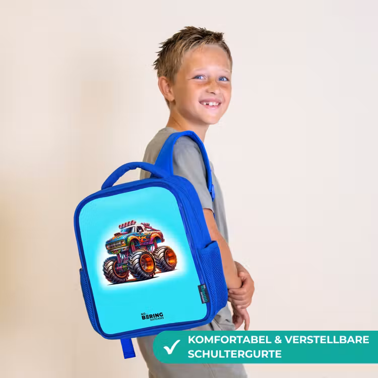 Kinderrucksack - Blau - Monstertruck auf hellblauem Hintergrund — 5