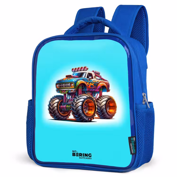 Kinderrucksack - Blau - Monstertruck auf hellblauem Hintergrund — 7