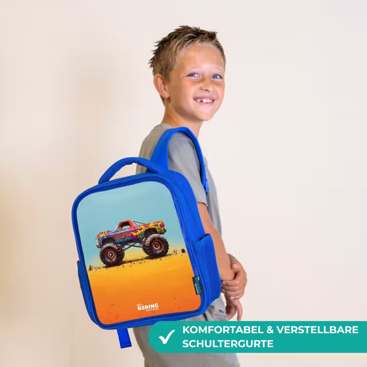 Kinderrucksack - Blau - Monstertruck mit Graffitidruck im Sand — 5