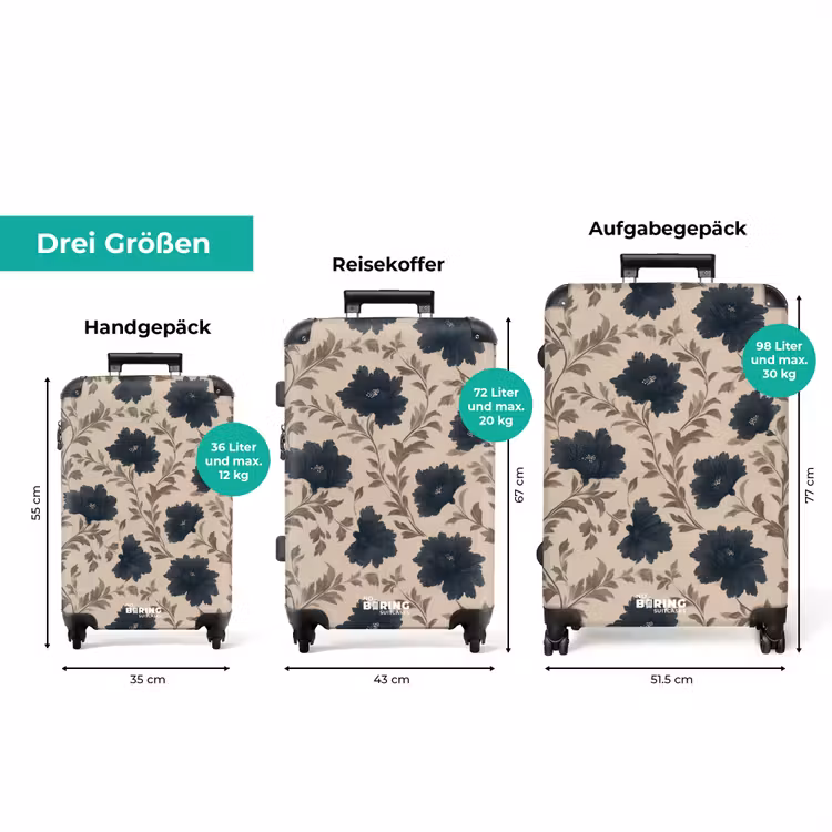Koffer - Motiv - Blumen - Schwarz - Beige — 3