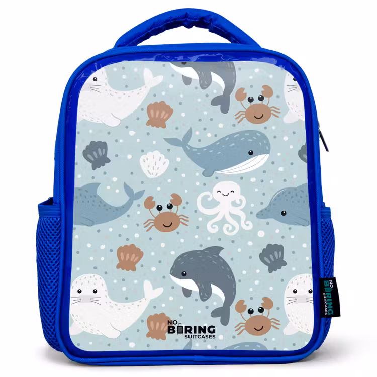 Kinderrucksack - Blau - Seetiermuster bunt — 1
