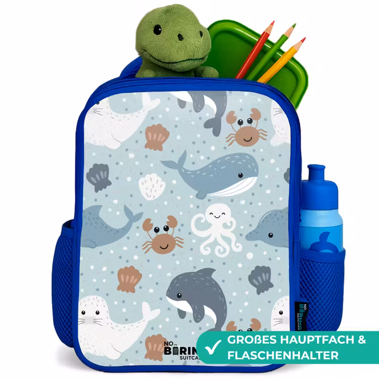 Kinderrucksack - Blau - Seetiermuster bunt — 3