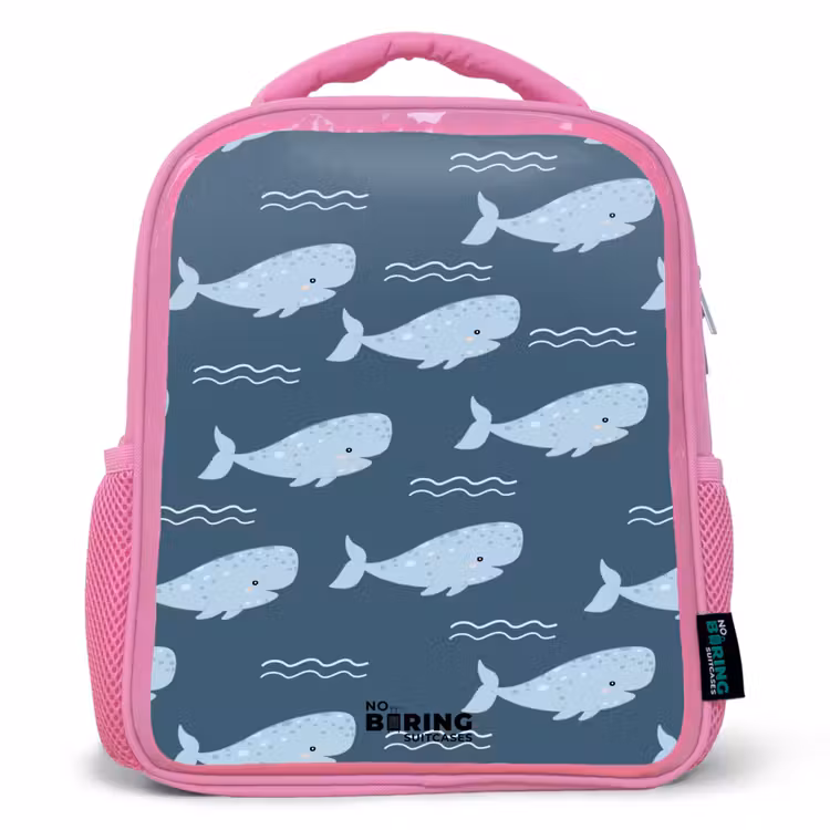 Rucksack Kind - Rosa - Wal mit Wellenmuster blau — 1