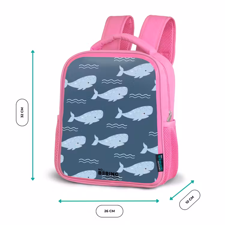 Rucksack Kind - Rosa - Wal mit Wellenmuster blau — 2