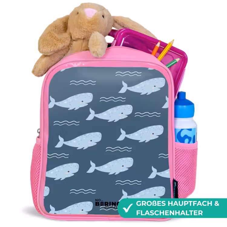 Rucksack Kind - Rosa - Wal mit Wellenmuster blau — 3