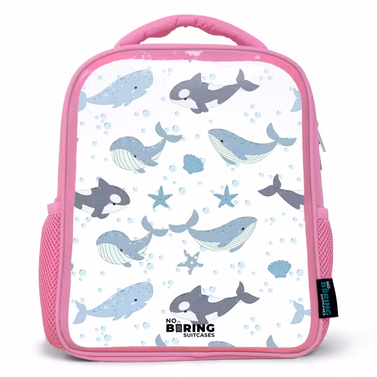 Rucksack Kind - Rosa - Wal-Muster mit Muscheln blau — 1