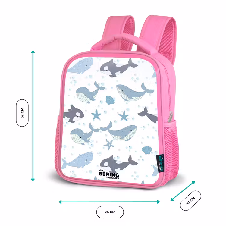 Rucksack Kind - Rosa - Wal-Muster mit Muscheln blau — 2