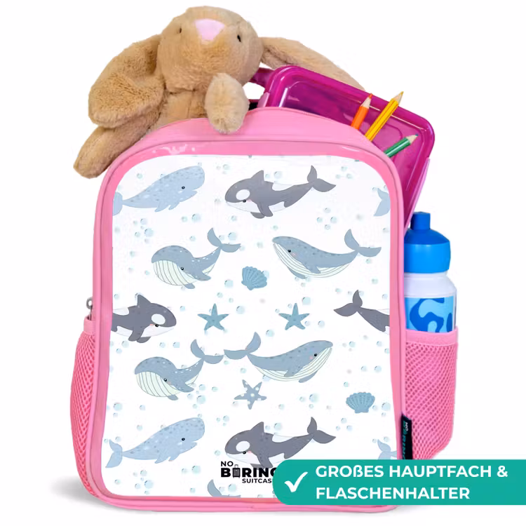 Rucksack Kind - Rosa - Wal-Muster mit Muscheln blau — 3