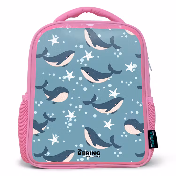 Rucksack Kind - Rosa - Wale mit Seesternmuster blau — 1