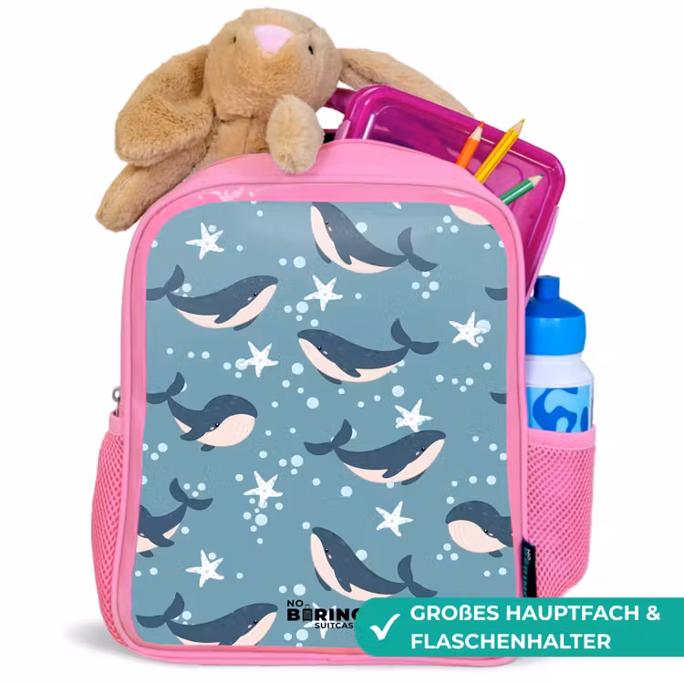 Rucksack Kind - Rosa - Wale mit Seesternmuster blau — 3