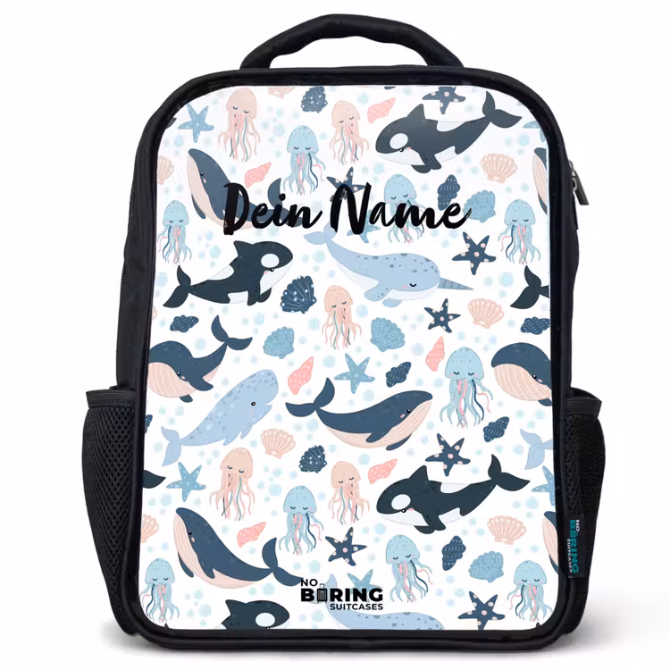Kinderrucksack - Schwarz - Meerestiere bunt — 1