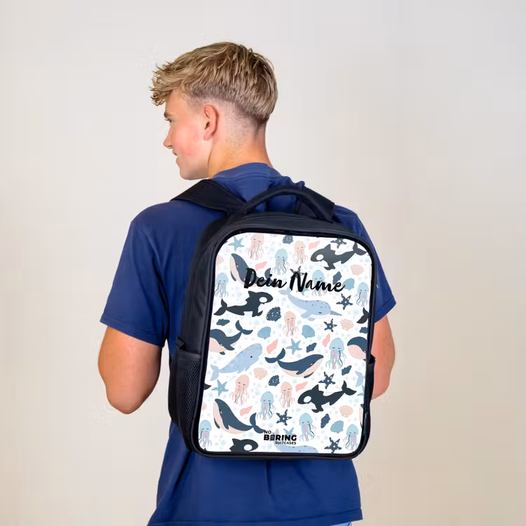 Kinderrucksack - Schwarz - Meerestiere bunt — 3