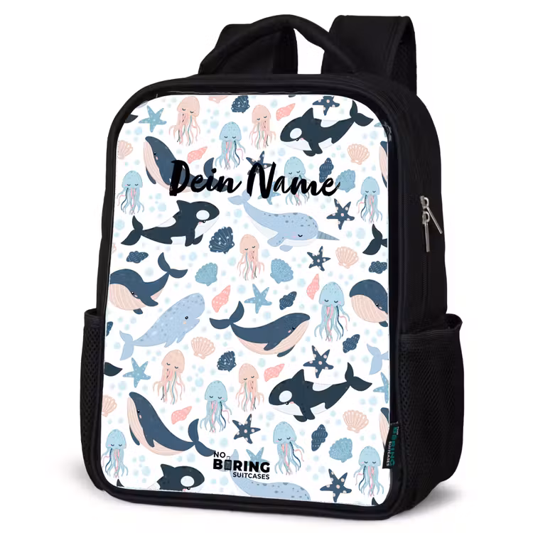 Kinderrucksack - Schwarz - Meerestiere bunt — 4