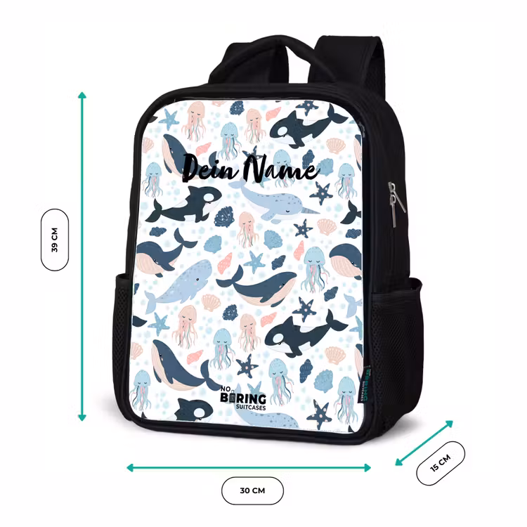 Kinderrucksack - Schwarz - Meerestiere bunt — 6