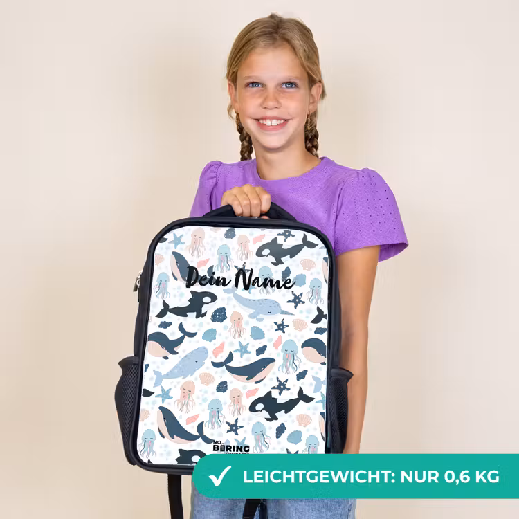 Kinderrucksack - Schwarz - Meerestiere bunt — 7