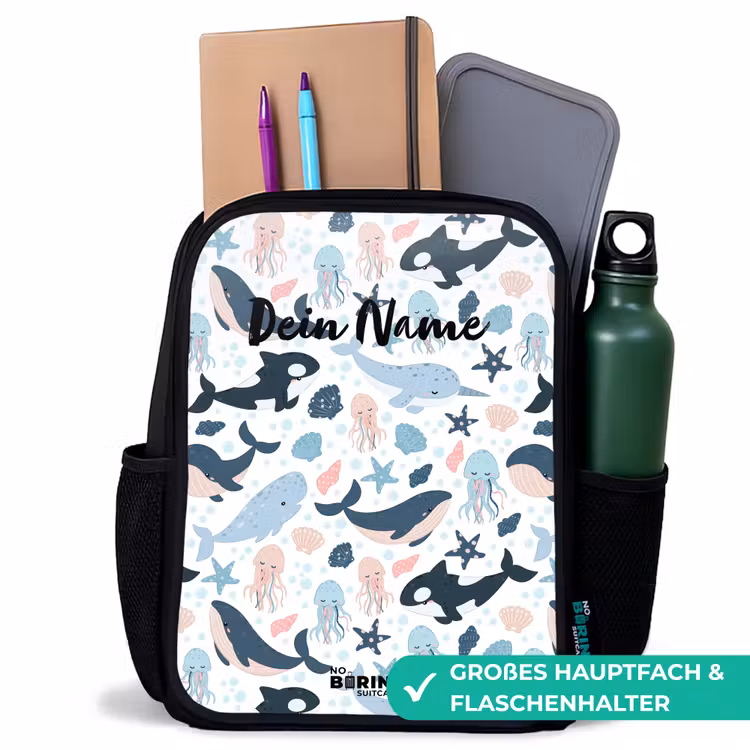 Kinderrucksack - Schwarz - Meerestiere bunt — 8