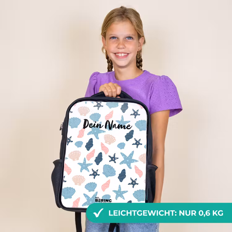 Kinderrucksack - Schwarz - Muschelmuster bunt — 7