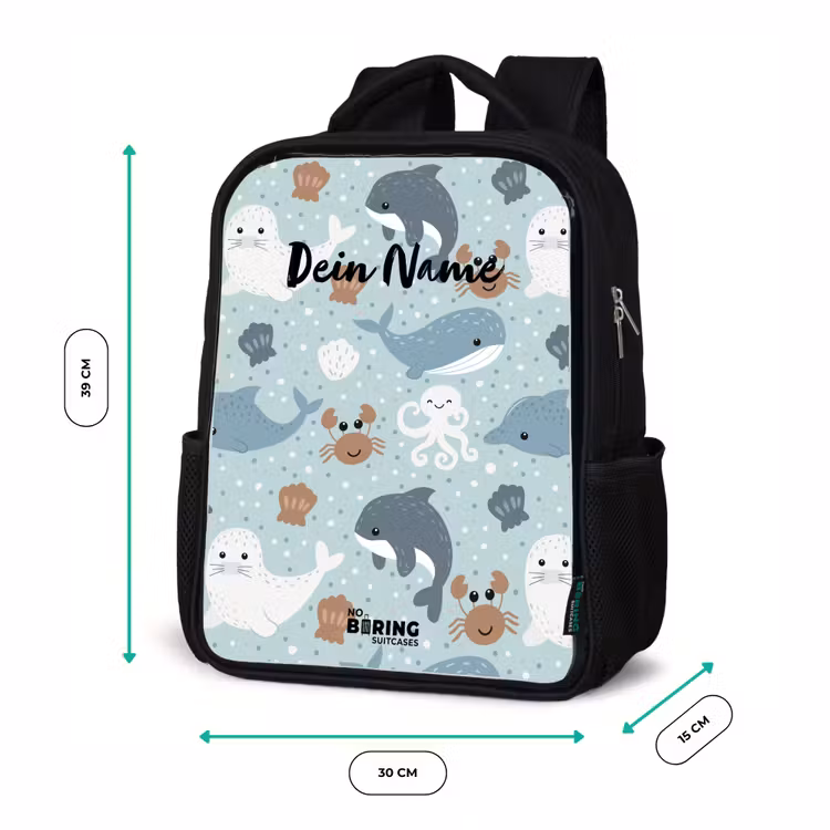 Kinderrucksack - Schwarz - Seetiermuster bunt — 6