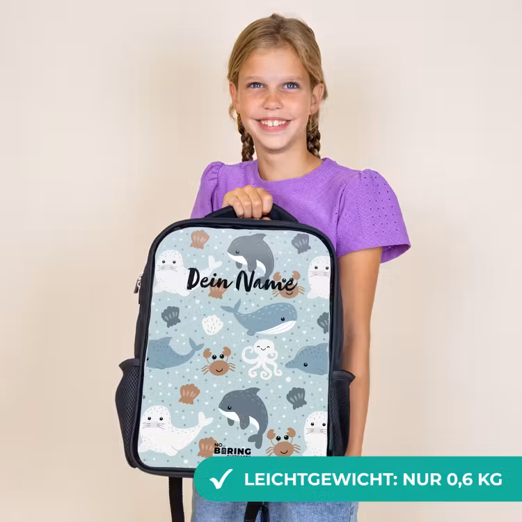 Kinderrucksack - Schwarz - Seetiermuster bunt — 7