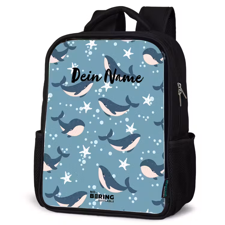 Kinderrucksack - Schwarz - Wale mit Seesternmuster blau — 4