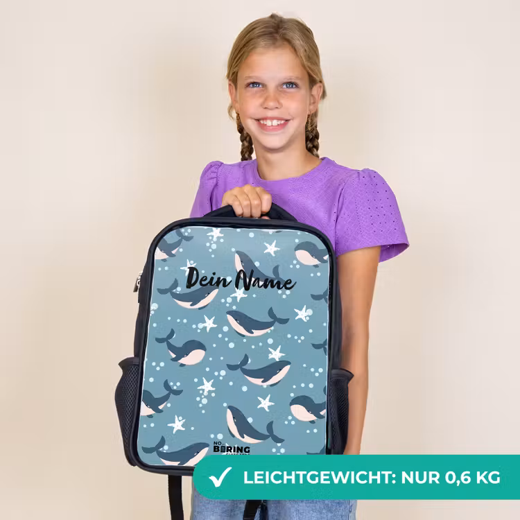 Kinderrucksack - Schwarz - Wale mit Seesternmuster blau — 7
