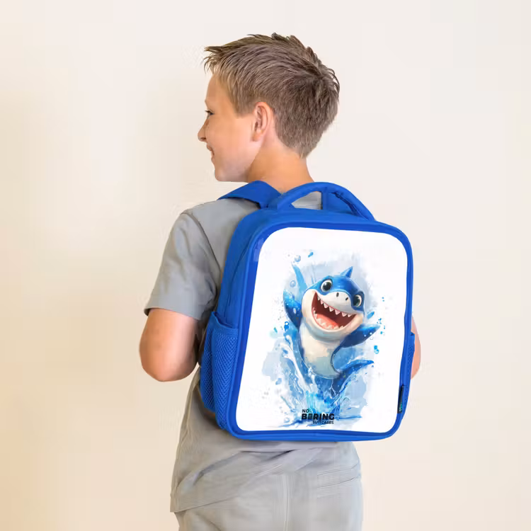 Kinderrucksack mit Namen - Blau - Hai - Zähne - Wasser — 2