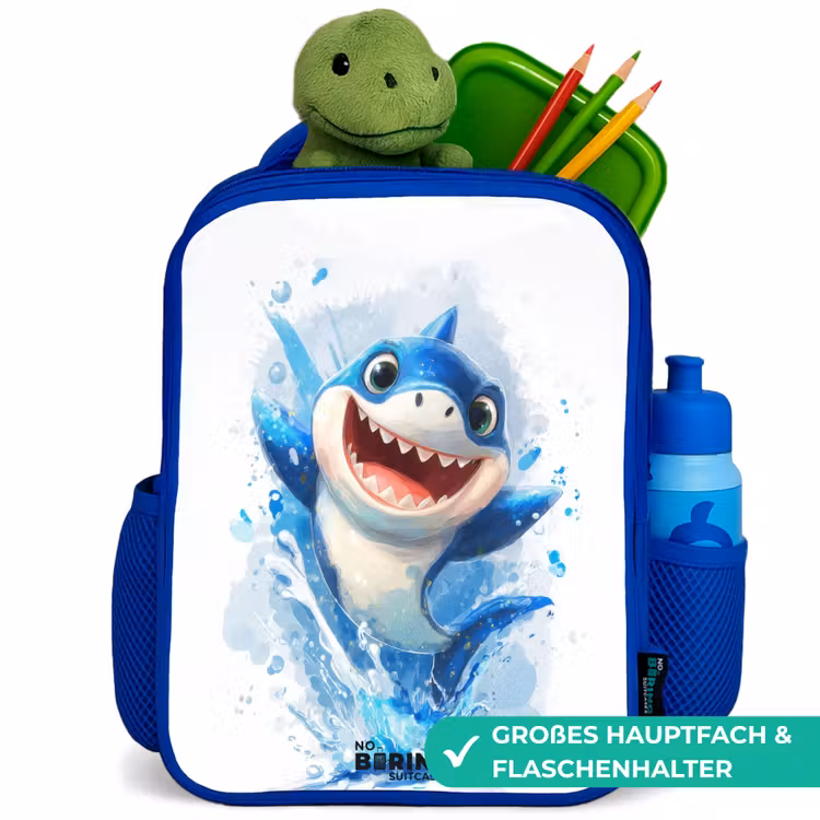 Kinderrucksack mit Namen - Blau - Hai - Zähne - Wasser — 3