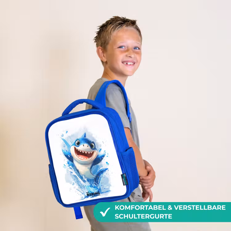 Kinderrucksack mit Namen - Blau - Hai - Zähne - Wasser — 5