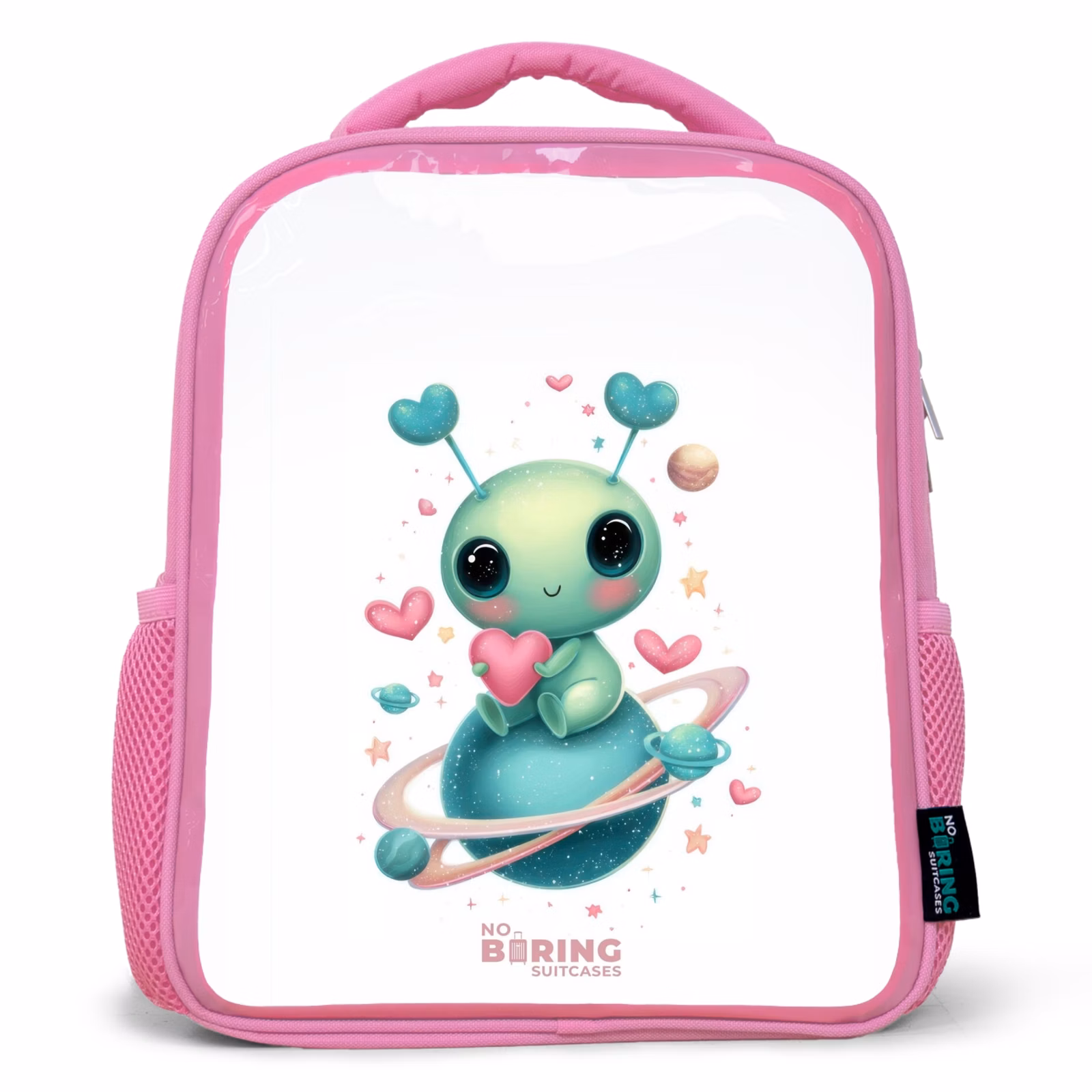 Kinderrucksack mit Name - Rosa - Süßer kleiner Außerirdischer mit Herz — 1
