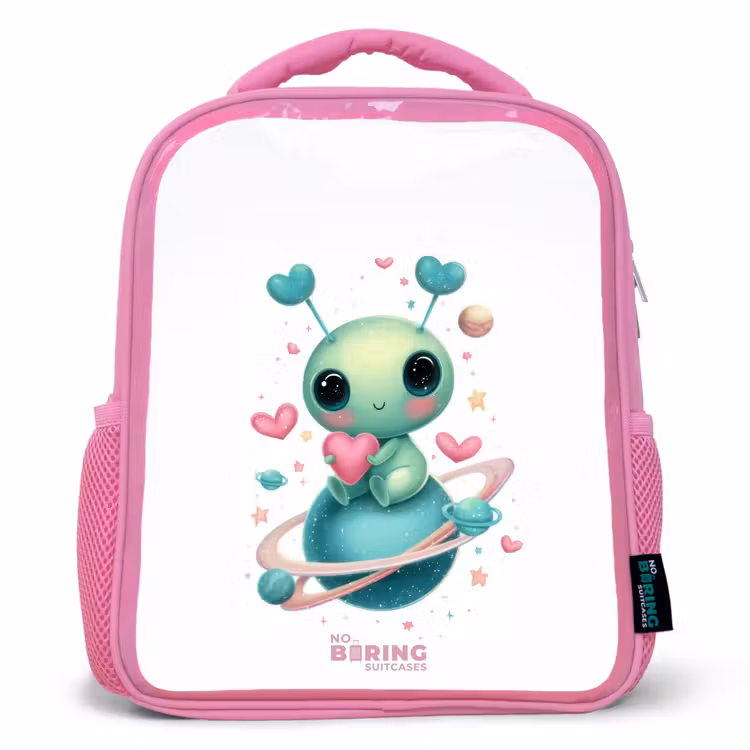 Kinderrucksack mit Name - Rosa - Süßer kleiner Außerirdischer mit Herz — 1