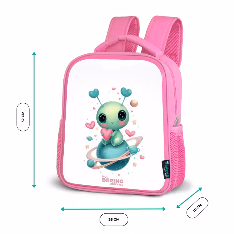 Kinderrucksack mit Name - Rosa - Süßer kleiner Außerirdischer mit Herz — 2