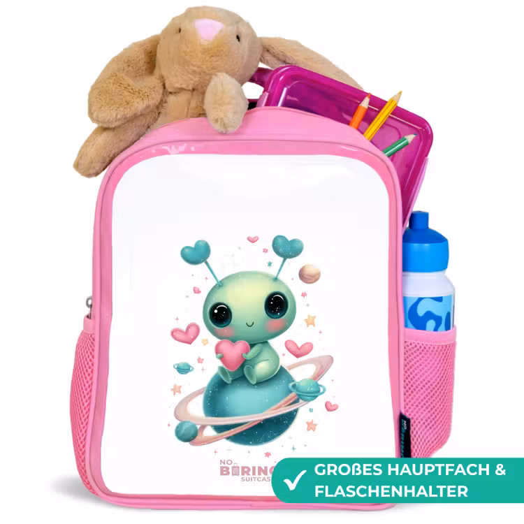 Kinderrucksack mit Name - Rosa - Süßer kleiner Außerirdischer mit Herz — 3