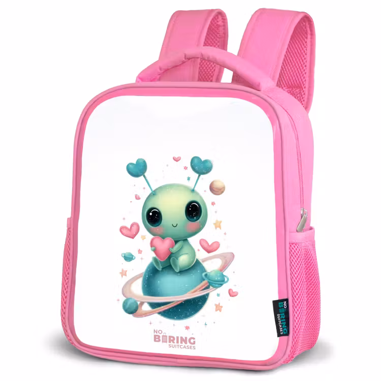 Kinderrucksack mit Name - Rosa - Süßer kleiner Außerirdischer mit Herz — 4