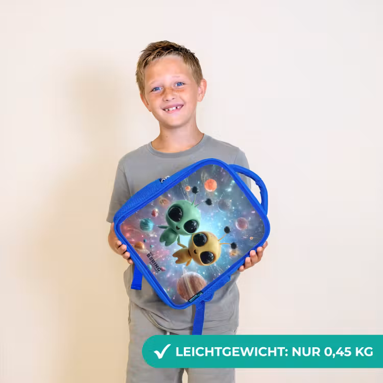 Kinderrucksack mit Namen - Blau - Fröhliche außerirdische Freunde — 4