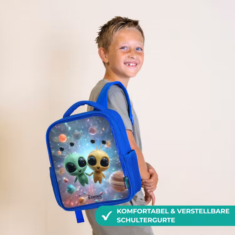 Kinderrucksack mit Namen - Blau - Fröhliche außerirdische Freunde — 5