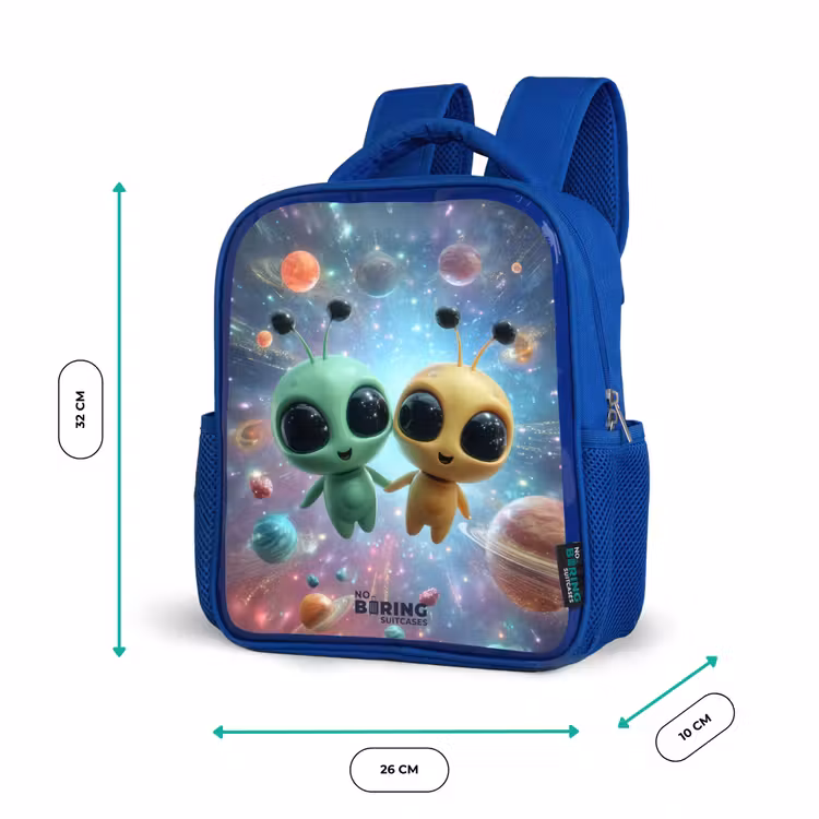 Kinderrucksack mit Namen - Blau - Fröhliche außerirdische Freunde — 6