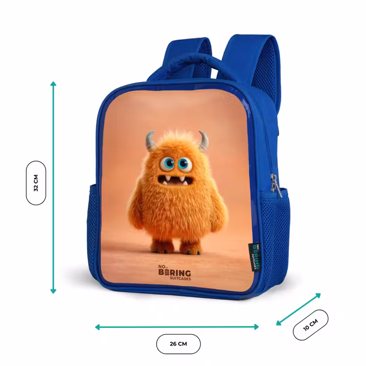 Kinderrucksack mit Namen - Blau - Orangefarbenes flauschiges Monster mit Hörnern — 6