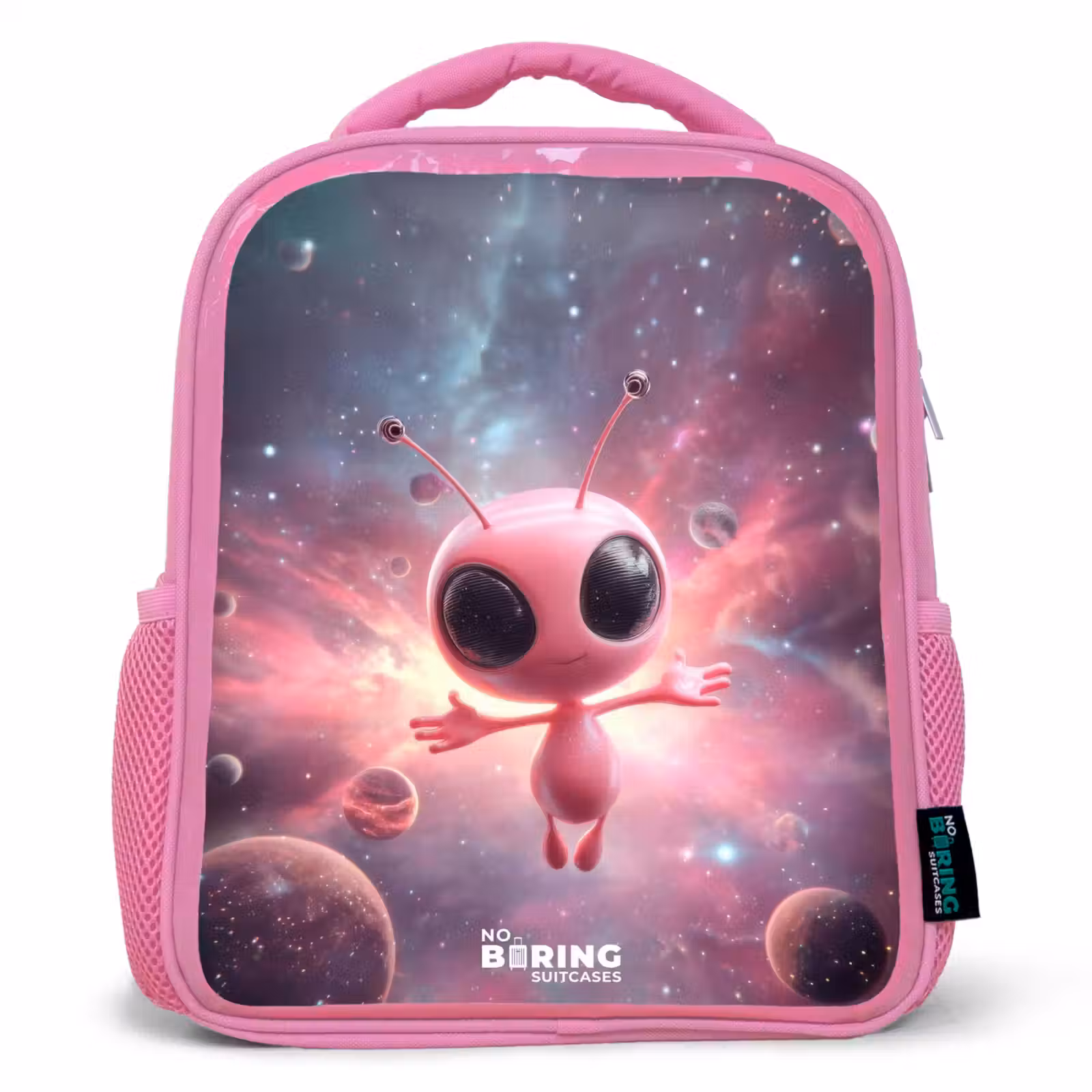 Kinderrucksack mit Name - Rosa - Rosa Alien im Sternennebel — 1