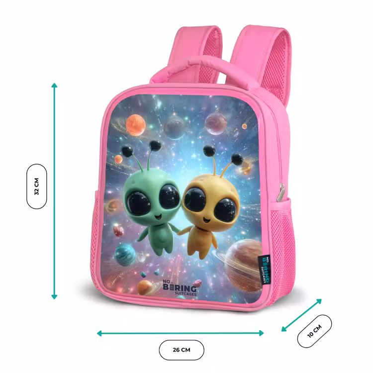 Kinderrucksack mit Name - Rosa - Fröhliche außerirdische Freunde — 2
