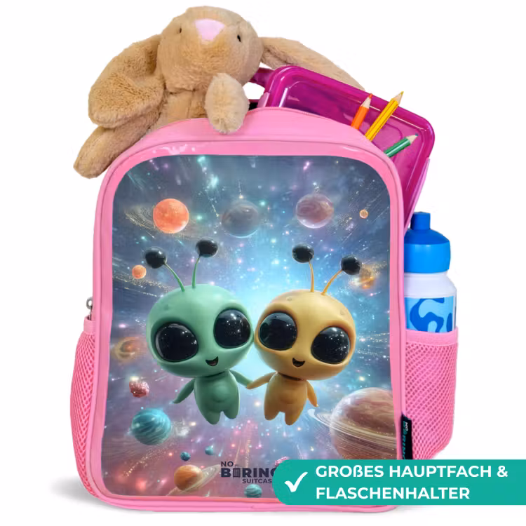 Kinderrucksack mit Name - Rosa - Fröhliche außerirdische Freunde — 3