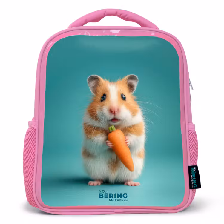 Kinderrucksack mit Name - Rosa - Hamster - Karotte - Tier — 1