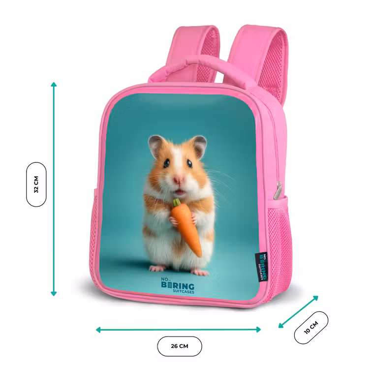 Kinderrucksack mit Name - Rosa - Hamster - Karotte - Tier — 2
