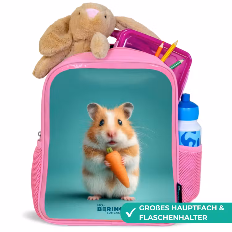 Kinderrucksack mit Name - Rosa - Hamster - Karotte - Tier — 3